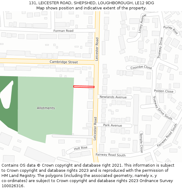 131, LEICESTER ROAD, SHEPSHED, LOUGHBOROUGH, LE12 9DG: Location map and indicative extent of plot