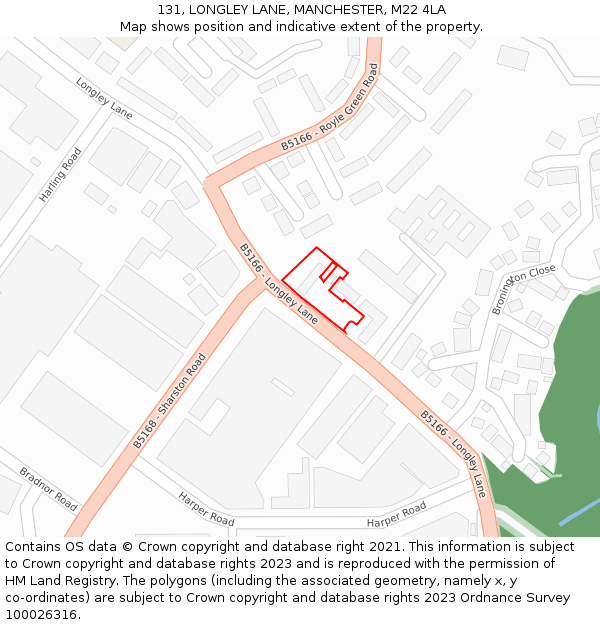 131, LONGLEY LANE, MANCHESTER, M22 4LA: Location map and indicative extent of plot