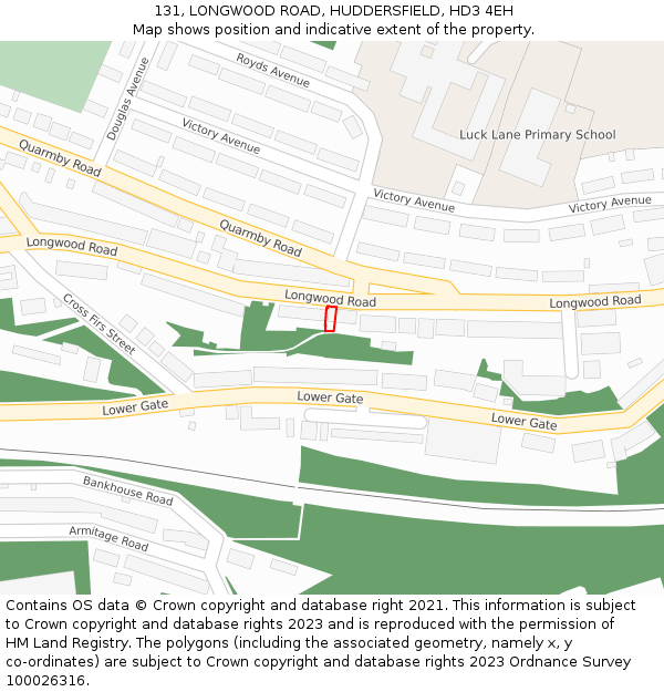 131, LONGWOOD ROAD, HUDDERSFIELD, HD3 4EH: Location map and indicative extent of plot