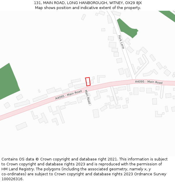131, MAIN ROAD, LONG HANBOROUGH, WITNEY, OX29 8JX: Location map and indicative extent of plot