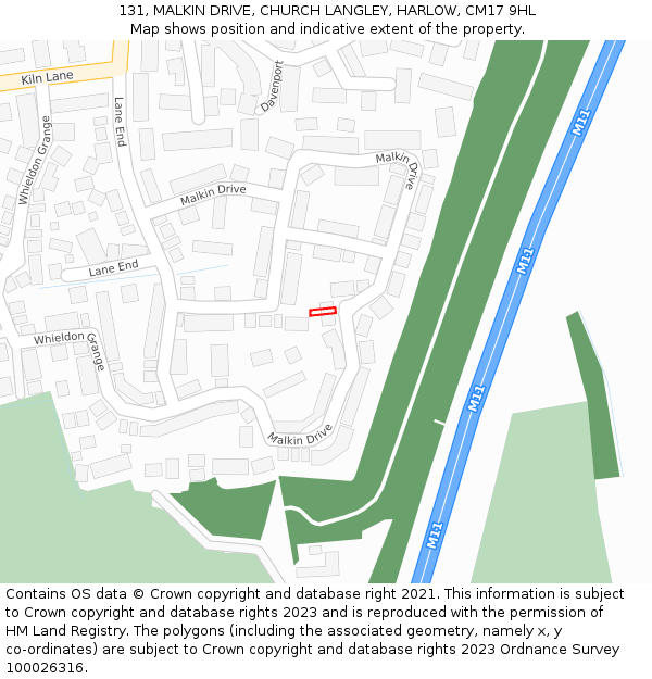 131, MALKIN DRIVE, CHURCH LANGLEY, HARLOW, CM17 9HL: Location map and indicative extent of plot