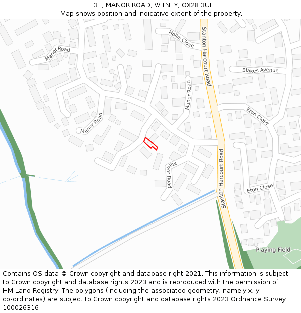 131, MANOR ROAD, WITNEY, OX28 3UF: Location map and indicative extent of plot