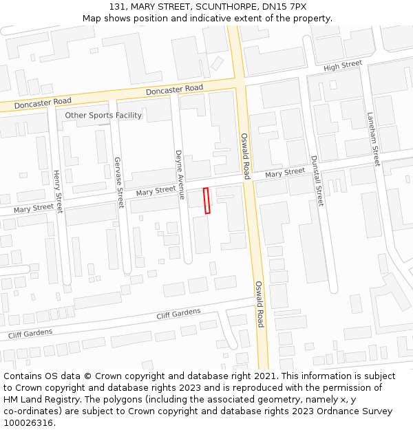 131, MARY STREET, SCUNTHORPE, DN15 7PX: Location map and indicative extent of plot