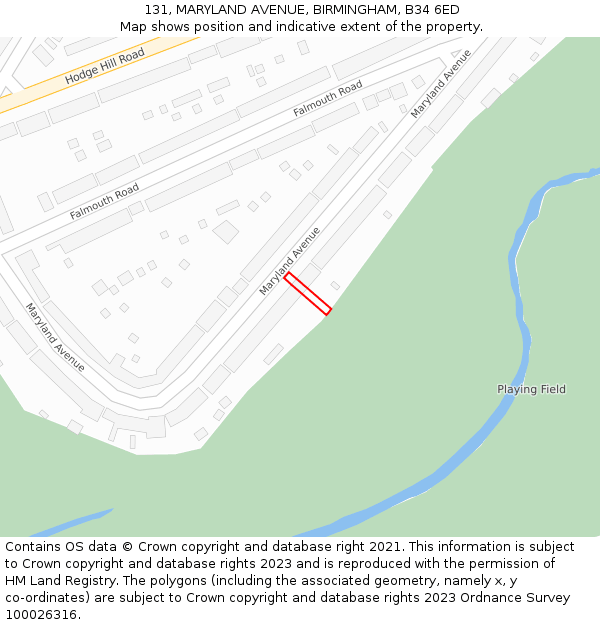 131, MARYLAND AVENUE, BIRMINGHAM, B34 6ED: Location map and indicative extent of plot