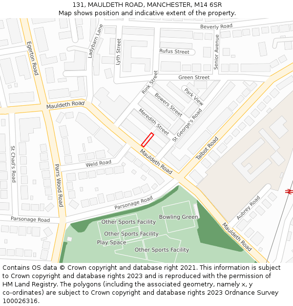 131, MAULDETH ROAD, MANCHESTER, M14 6SR: Location map and indicative extent of plot