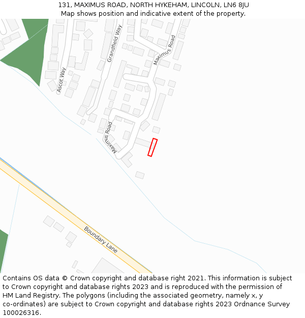 131, MAXIMUS ROAD, NORTH HYKEHAM, LINCOLN, LN6 8JU: Location map and indicative extent of plot