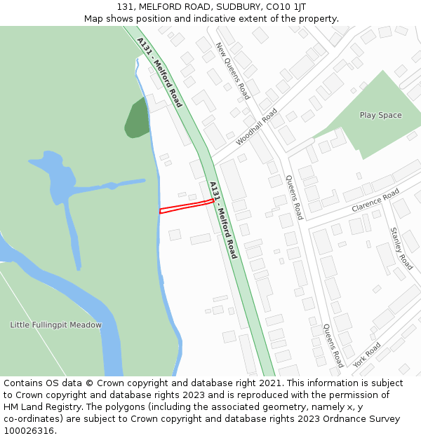 131, MELFORD ROAD, SUDBURY, CO10 1JT: Location map and indicative extent of plot