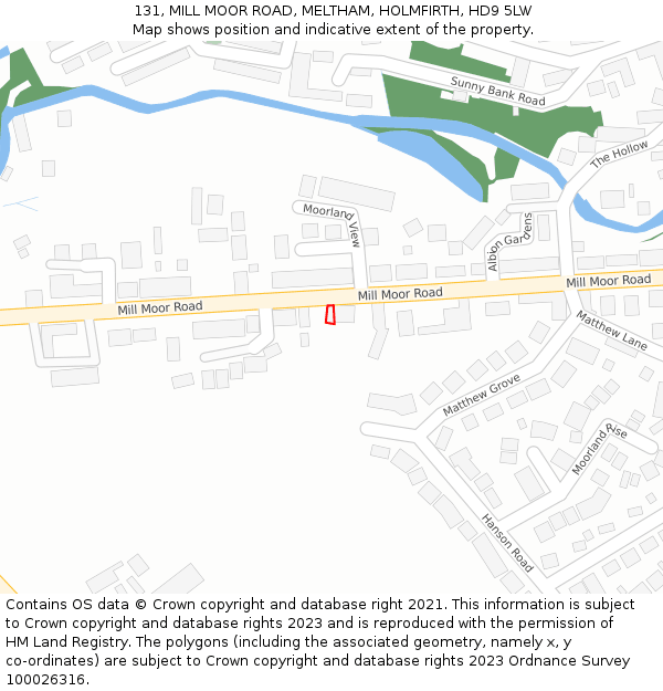 131, MILL MOOR ROAD, MELTHAM, HOLMFIRTH, HD9 5LW: Location map and indicative extent of plot