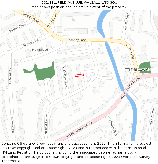 131, MILLFIELD AVENUE, WALSALL, WS3 3QU: Location map and indicative extent of plot