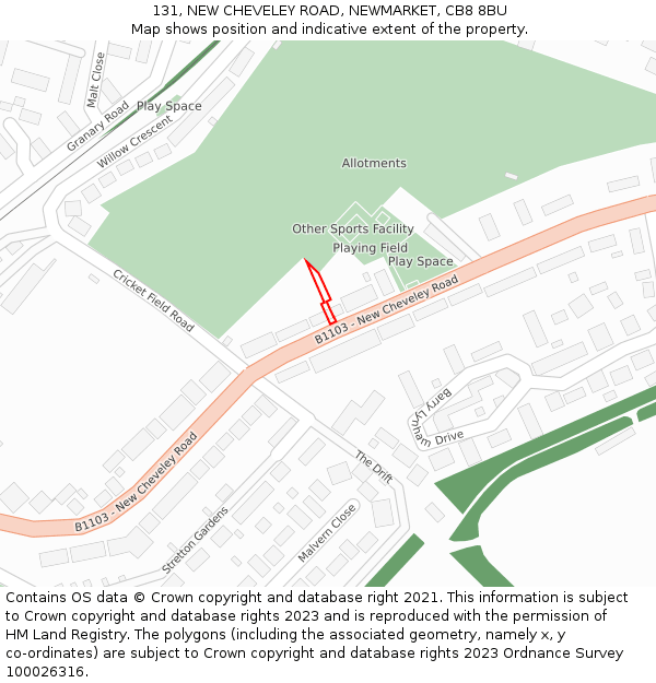 131, NEW CHEVELEY ROAD, NEWMARKET, CB8 8BU: Location map and indicative extent of plot