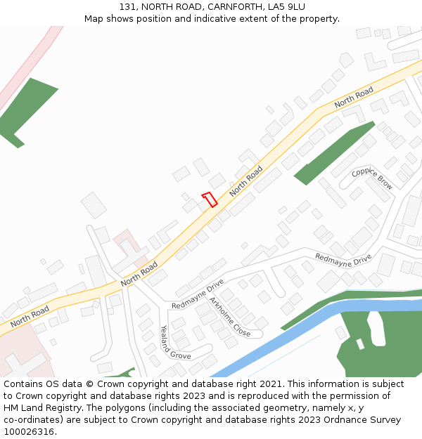 131, NORTH ROAD, CARNFORTH, LA5 9LU: Location map and indicative extent of plot