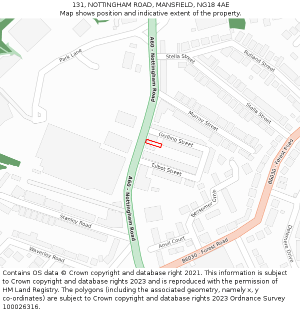 131, NOTTINGHAM ROAD, MANSFIELD, NG18 4AE: Location map and indicative extent of plot