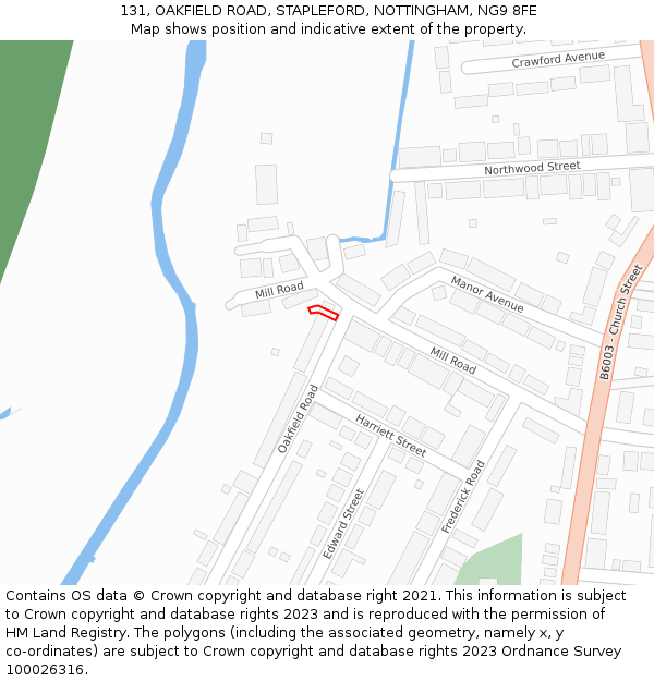 131, OAKFIELD ROAD, STAPLEFORD, NOTTINGHAM, NG9 8FE: Location map and indicative extent of plot