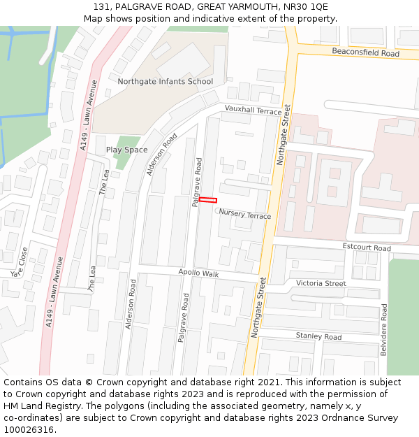 131, PALGRAVE ROAD, GREAT YARMOUTH, NR30 1QE: Location map and indicative extent of plot