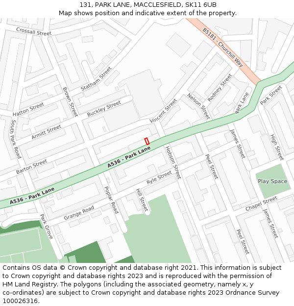 131, PARK LANE, MACCLESFIELD, SK11 6UB: Location map and indicative extent of plot