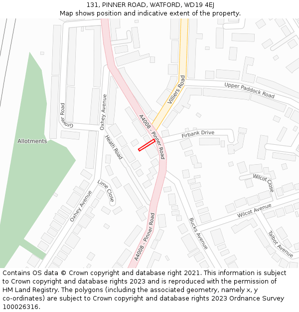 131, PINNER ROAD, WATFORD, WD19 4EJ: Location map and indicative extent of plot