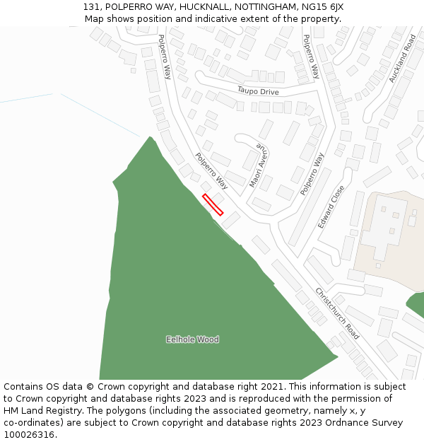 131, POLPERRO WAY, HUCKNALL, NOTTINGHAM, NG15 6JX: Location map and indicative extent of plot