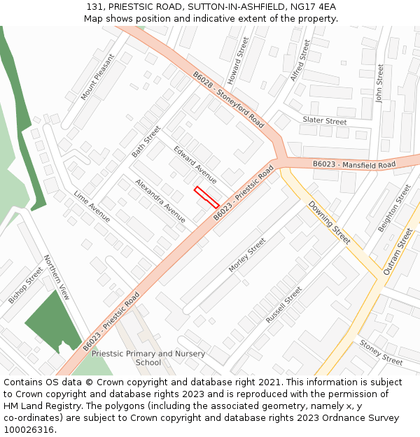 131, PRIESTSIC ROAD, SUTTON-IN-ASHFIELD, NG17 4EA: Location map and indicative extent of plot