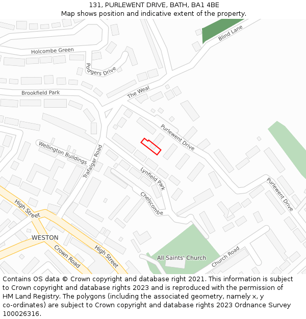 131, PURLEWENT DRIVE, BATH, BA1 4BE: Location map and indicative extent of plot