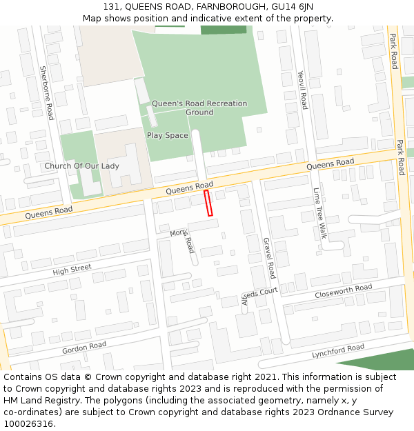 131, QUEENS ROAD, FARNBOROUGH, GU14 6JN: Location map and indicative extent of plot