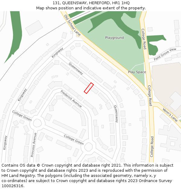 131, QUEENSWAY, HEREFORD, HR1 1HQ: Location map and indicative extent of plot