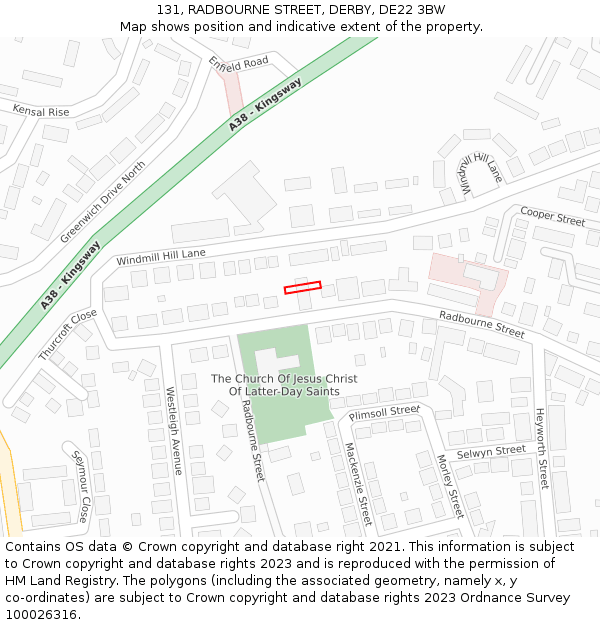 131, RADBOURNE STREET, DERBY, DE22 3BW: Location map and indicative extent of plot