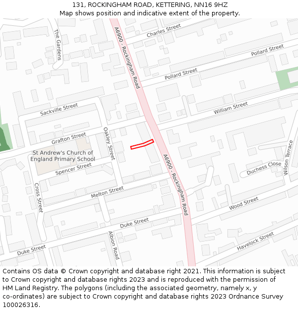 131, ROCKINGHAM ROAD, KETTERING, NN16 9HZ: Location map and indicative extent of plot