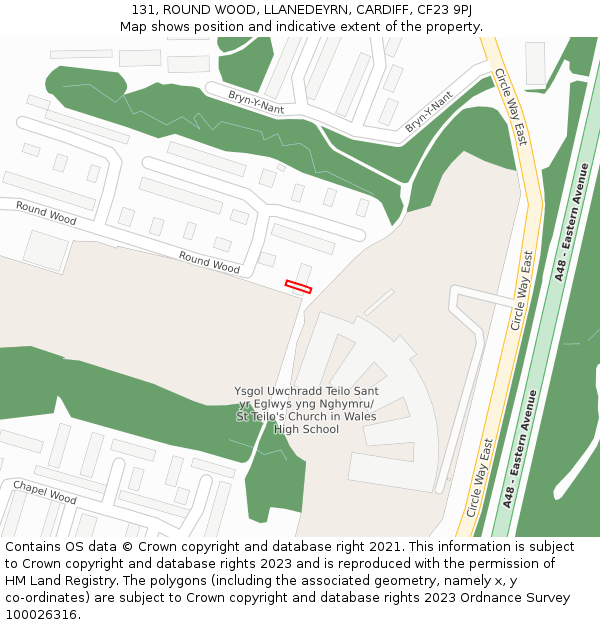 131, ROUND WOOD, LLANEDEYRN, CARDIFF, CF23 9PJ: Location map and indicative extent of plot