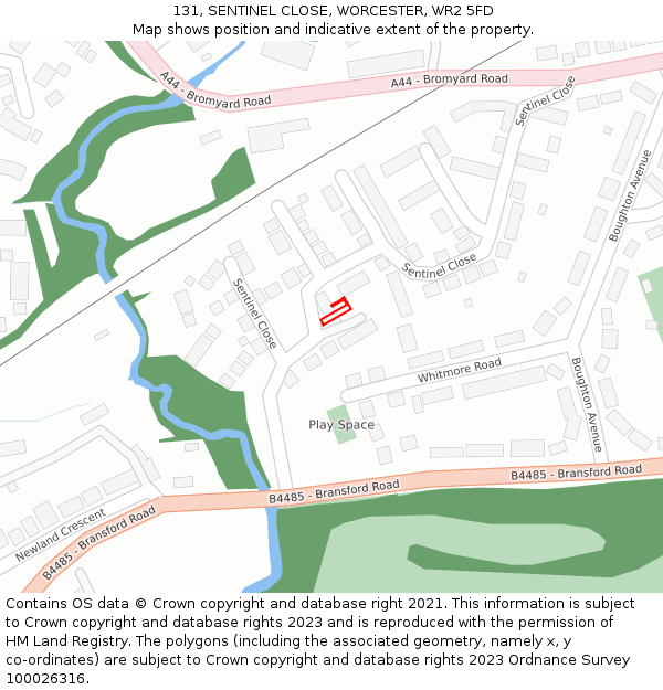 131, SENTINEL CLOSE, WORCESTER, WR2 5FD: Location map and indicative extent of plot