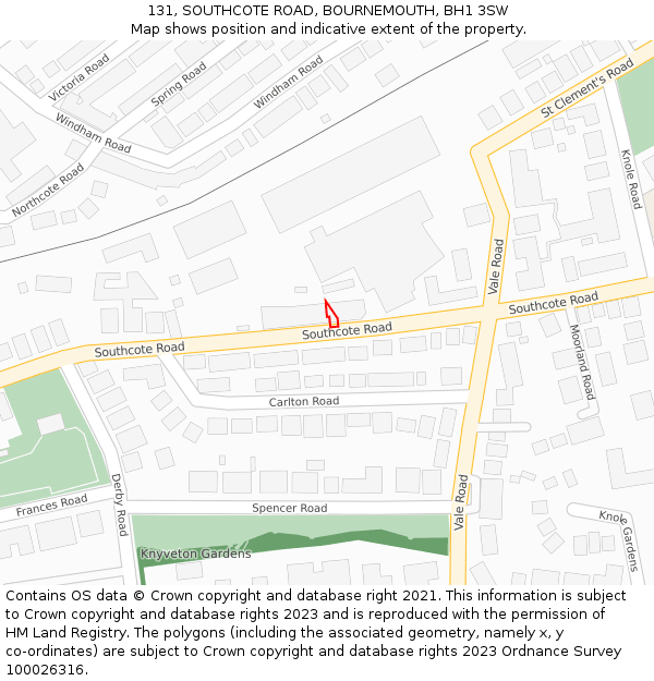 131, SOUTHCOTE ROAD, BOURNEMOUTH, BH1 3SW: Location map and indicative extent of plot