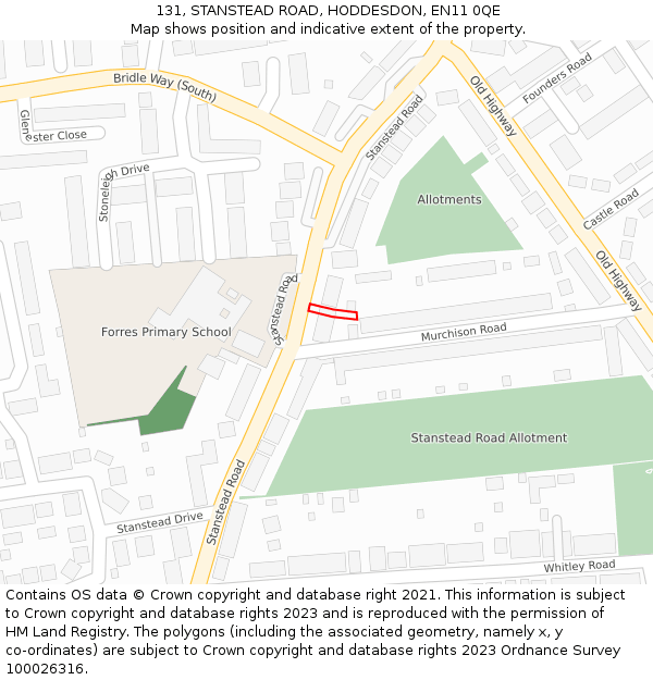 131, STANSTEAD ROAD, HODDESDON, EN11 0QE: Location map and indicative extent of plot