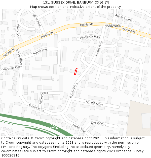 131, SUSSEX DRIVE, BANBURY, OX16 1YJ: Location map and indicative extent of plot