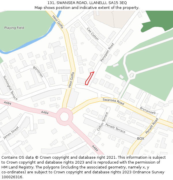 131, SWANSEA ROAD, LLANELLI, SA15 3EQ: Location map and indicative extent of plot