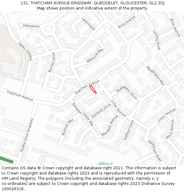 131, THATCHAM AVENUE KINGSWAY, QUEDGELEY, GLOUCESTER, GL2 2DJ: Location map and indicative extent of plot