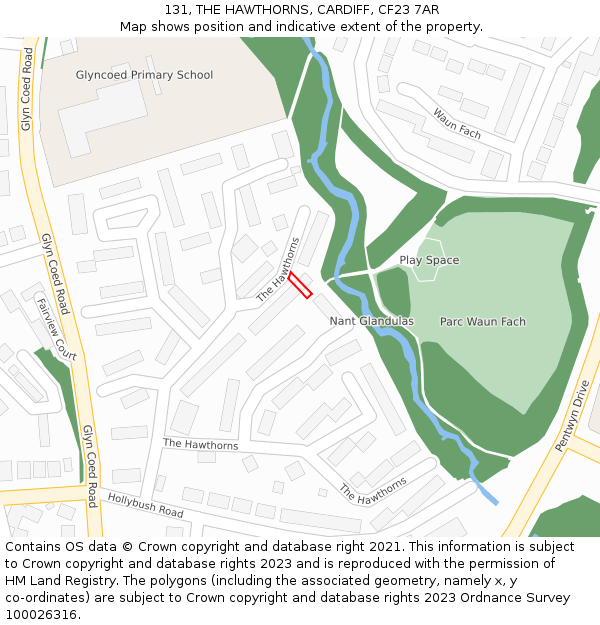 131, THE HAWTHORNS, CARDIFF, CF23 7AR: Location map and indicative extent of plot