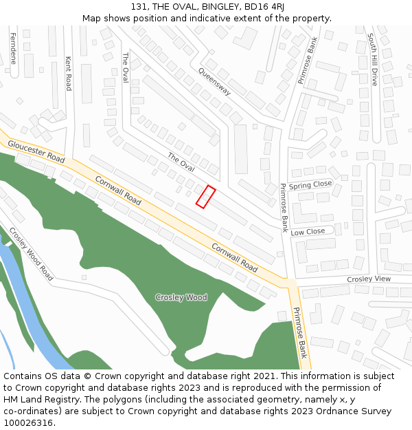 131, THE OVAL, BINGLEY, BD16 4RJ: Location map and indicative extent of plot