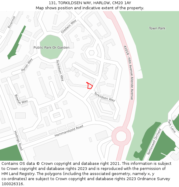 131, TORKILDSEN WAY, HARLOW, CM20 1AY: Location map and indicative extent of plot