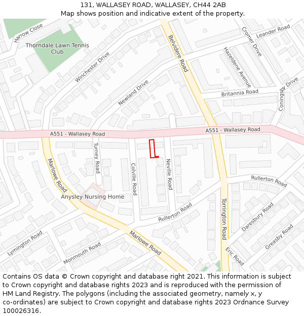 131, WALLASEY ROAD, WALLASEY, CH44 2AB: Location map and indicative extent of plot