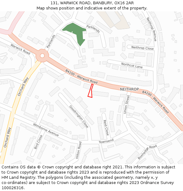 131, WARWICK ROAD, BANBURY, OX16 2AR: Location map and indicative extent of plot