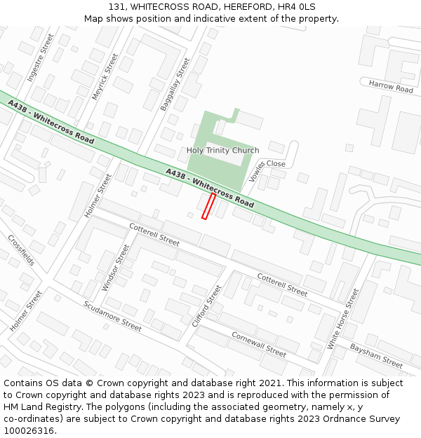 131, WHITECROSS ROAD, HEREFORD, HR4 0LS: Location map and indicative extent of plot