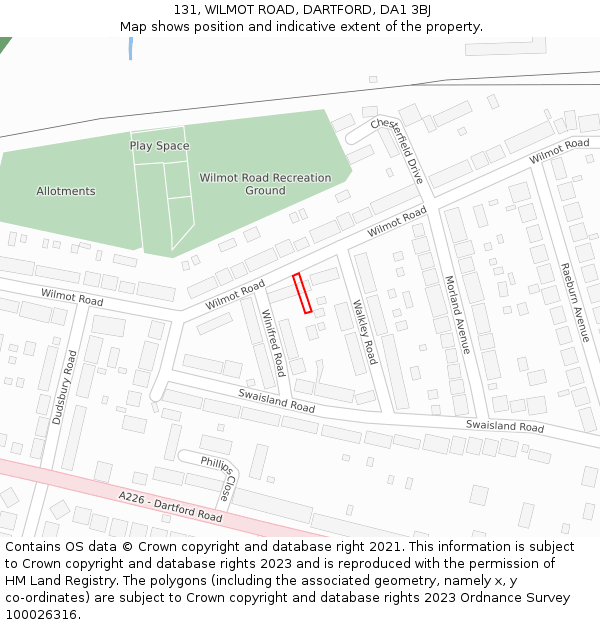 131, WILMOT ROAD, DARTFORD, DA1 3BJ: Location map and indicative extent of plot