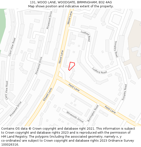 131, WOOD LANE, WOODGATE, BIRMINGHAM, B32 4AG: Location map and indicative extent of plot