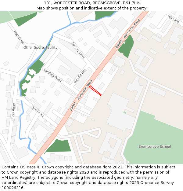 131, WORCESTER ROAD, BROMSGROVE, B61 7HN: Location map and indicative extent of plot