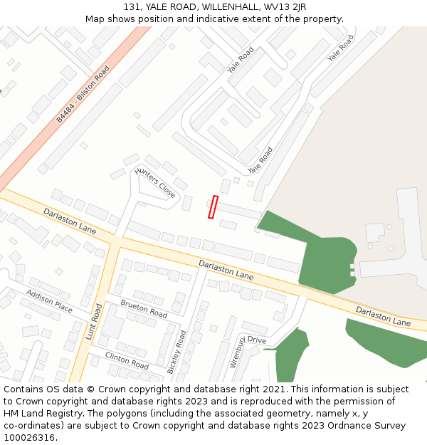 131, YALE ROAD, WILLENHALL, WV13 2JR: Location map and indicative extent of plot