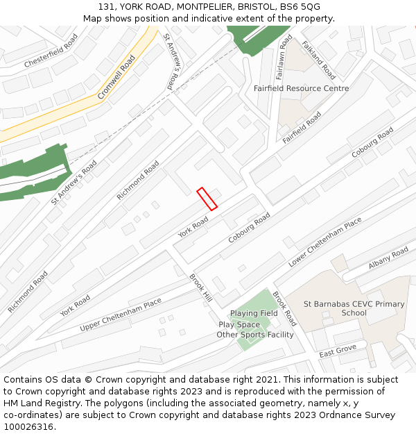 131, YORK ROAD, MONTPELIER, BRISTOL, BS6 5QG: Location map and indicative extent of plot