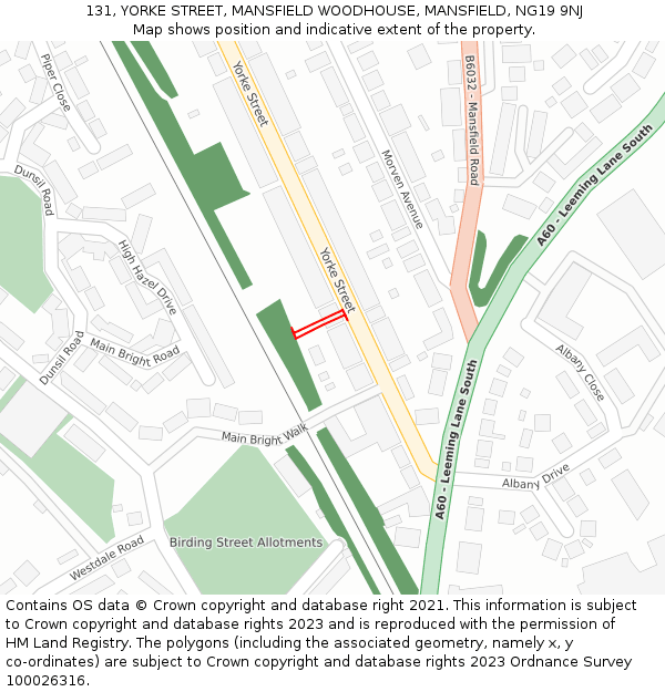 131, YORKE STREET, MANSFIELD WOODHOUSE, MANSFIELD, NG19 9NJ: Location map and indicative extent of plot