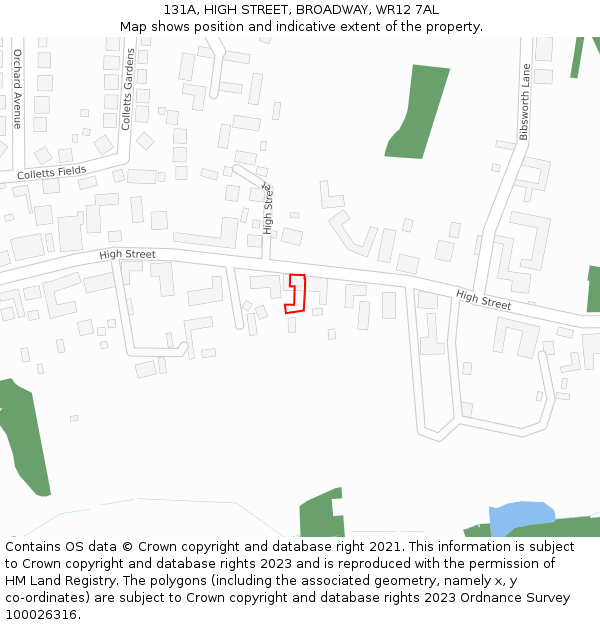 131A, HIGH STREET, BROADWAY, WR12 7AL: Location map and indicative extent of plot