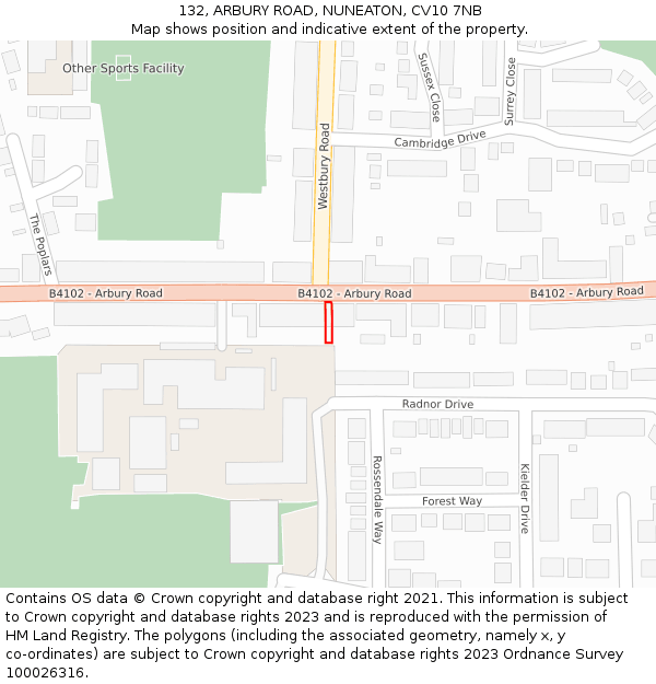 132, ARBURY ROAD, NUNEATON, CV10 7NB: Location map and indicative extent of plot