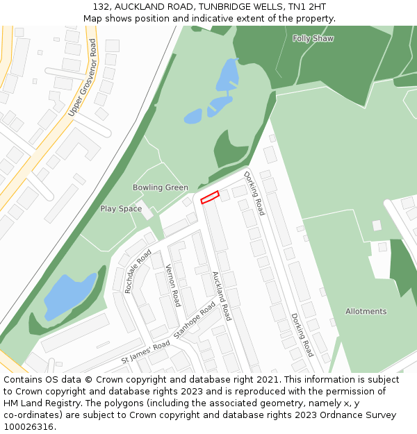 132, AUCKLAND ROAD, TUNBRIDGE WELLS, TN1 2HT: Location map and indicative extent of plot