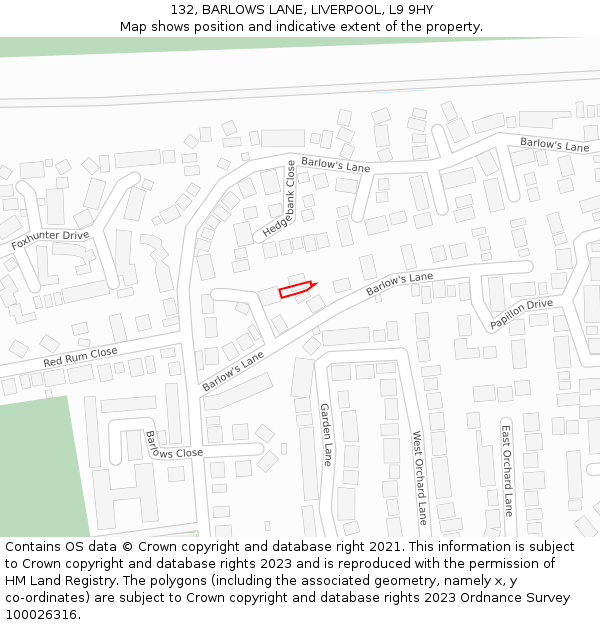 132, BARLOWS LANE, LIVERPOOL, L9 9HY: Location map and indicative extent of plot
